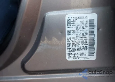2014 Nissan Murano Sl from USA, damaged, VIN JN8AZ1MWXEW531536